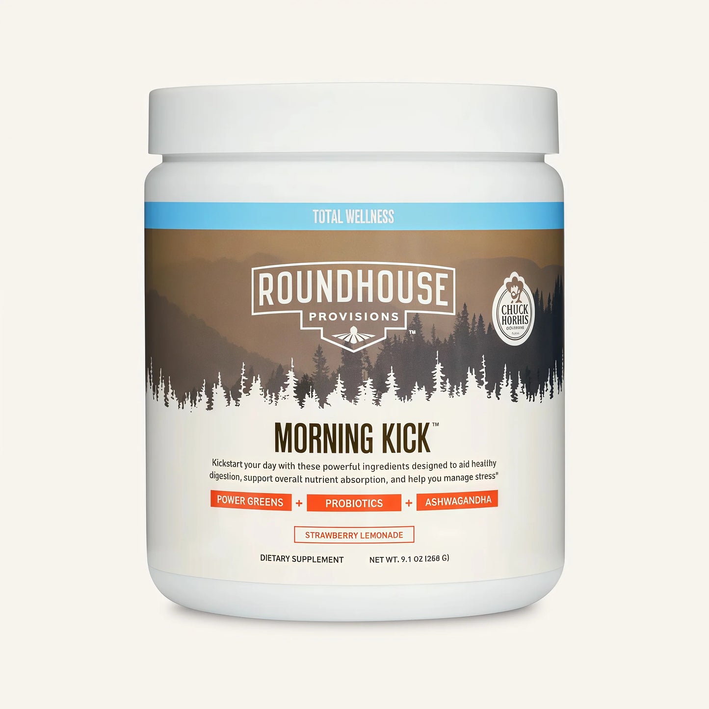 ROUNDHOUSE PROVISION Morning Kick, Zero Sugar Greens Superfood Powder Supplement with Ashwagandha, Collagen, Probiotics, Debloat Drink,  (Strawberry Lemonade) by Chuck Norris